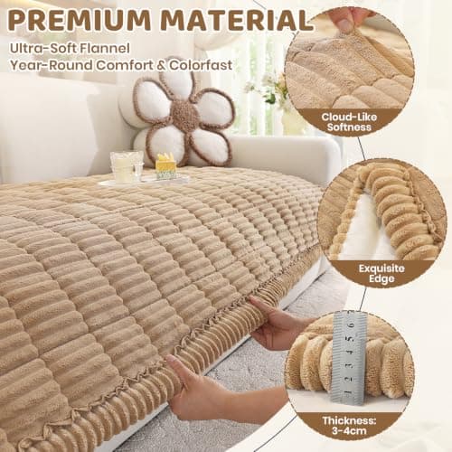 Royhom Couch Cover for Dogs Washable, Soft Thick Pet Couch Covers for Sofa, Pawcart Couch Protector Pet Friendly, Furniture Covers Dog Mat for Couches and Sofas (Khaki, 27.6 x 59 Inch) - Thumbnail 4