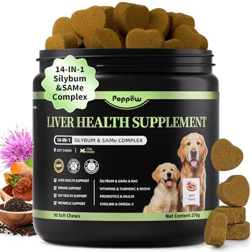 POPPAW Dog Liver Support Chews - with Milk Thistle (Silybum), Same & NAC - Liver Supplement for Metabolic - Detox - Gut & Immune Health - Beef Flavor, 90 Soft Chews