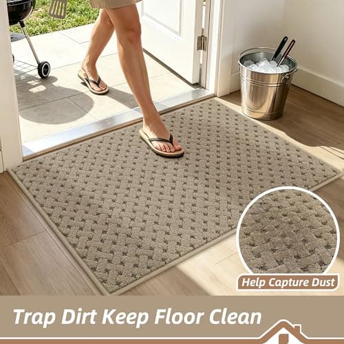 BEQHAUSE Dirt Trapper Door Mat Non-Slip Entryway Rugs Stain Resistant Absorbent Dog Doormats Woven-Look Washable Welcome Floor Doormat for Front Back Door, Dirty Wet Shoes & Paws, 24" x 36", Beige - Thumbnail 4