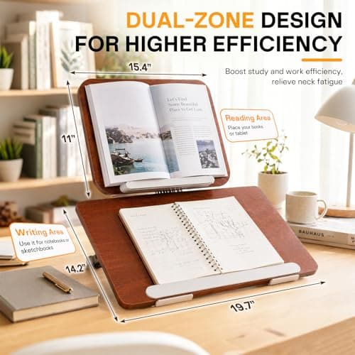 Upgraded Bamboo Slant Board for Writing, Double-Layer Book Stand with 13 Angles, Book Holders for Reading Hands Free, 19.7x14.2in Desk Stand for Students & Office - Thumbnail 3