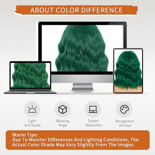Uioxvn Green Short Curly Wavy Wig Synthetic Bob Style Natural Lace Hairline Heat Resistant Fiber Wigs for Women Glueless Crazy Looking Shoulder Length Middle Part Cosplay Party Use 14 Inch - Thumbnail 6