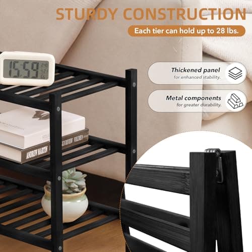 Buymoth 3 Tier Bamboo Shoe Rack Storage Organizer for Closet, Multifunctional Stackable Free Standing Shoe Shelf Organizer for Small Space,Entryway,Hallway,Bathroom 27"x11"x20" (Black, 3 Tier) - Thumbnail 3