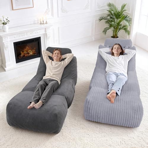 HABUTWAY Giant Bean Bag Chairs for Adults,Bean Bag Lounger with Removable Cover,Large BeanBag Chair with Ottoman&Storage Pocket,Memory Foam Filled Bean Bag Sofa for Living Room,Bedroom-Plush LightGrey - Thumbnail 4