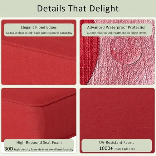 COZYVIDA Outdoor Deep Seat Cushion Set of 2, 22"x24" Seat & 23"x19" Back, Water-Proof Stain-Resistant UV Resistant Weather Resistant, 30D Foam with Recycled Fiber Fill and YKK Zippers,Chili-TPU - Thumbnail 4