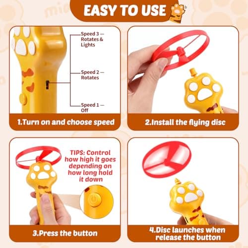 BABORUI Cat Toy Disc Launcher, Rechargeable Interactive Cat Fetch Toy Launcher with 8 Flying Discs, Flying Enrichment Toys for Indoor Bored Kittens & Adult Cats (Yellow) - Thumbnail 4