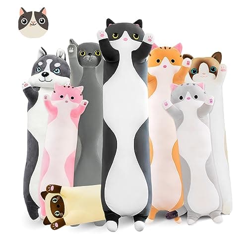 NXNYNZ Long Cat Plush Pillow, 27.6in Cute Black Cat Plushie Stuffed Animals Body Pillow, Kawaii Kitten Soft Plushie Doll Toy Birthday Gift for Children Girlfriend