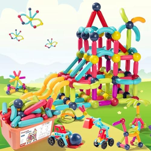 Titrot Magnetic Blocks Kids Toys, 64Pcs Magnetic Building Sticks STEM Educational Sensory Toy Preschool Learning Montessori Toys for Toddlers Boys Girls Ages 3-8 with 2 Cars - Image 1