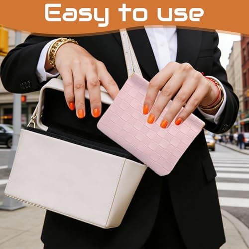 AOzT 2Pcs Small Waterproof Checkered Makeup Bag Portable Leather Travel Toiletry Organizer With Snap Closure Aesthetic Storage Pouches For Purse Pink And Brown - Thumbnail 5