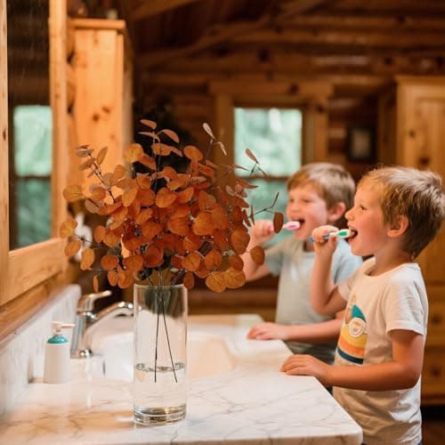 siqifloral 4PCS 26.32" Burnt Orange Fall Eucalyptus Stems Artificial Eucalyptus Leaves for Autumn Vase Decoration,Rustic Thanksgiving Centerpiece & Christmas Home Decor - Thumbnail 6