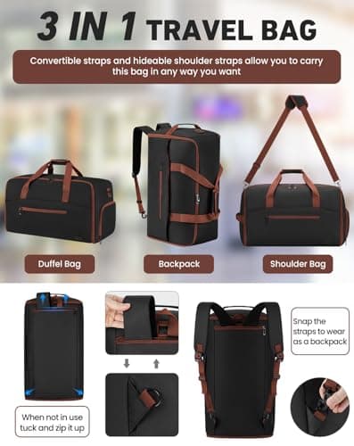 RJEU Convertible Garment Bags for Travel, 47L Garment Duffle bag for Hanging Clothes, 3 in 1 Suit Travel Bag for Business Trips with Shoulder Strap, Carry On Suit Luggage for Men,Blackbrown - Thumbnail 5