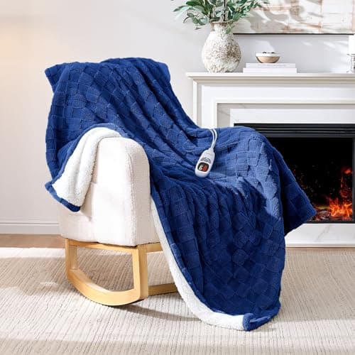 Yokimisu Heated Throw Blanket 50"x60" - 9-Level Fast Heating & 1-10H Timer, Fluffy Plush Blanket with Snap Buttons for Secure Fit, Warm Gift for Women/Men, for Couch, Bed & Office, Pageant Blue - Image 1