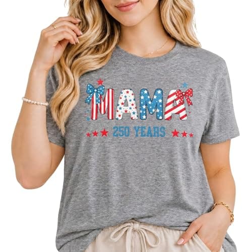 Womens 4th of July Shirts Mama 250 Years American Flag Tees Patriotic Tops Summer Casual Short Sleeve - Image 1