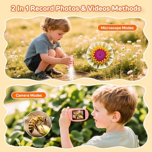 Microscope for Kids with 2.0" IPS Screen, Girls 1000X Handheld Outdoor Gifts Portable STEM Science Lab Toy, Rechargeable Digital Microscope Educational Gift for Girls Age 4-6 8-12, Pink - Thumbnail 3