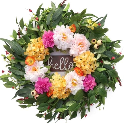 AMORISE 24" Wreaths for Front Door with Hydrangea Dahlia Phalaenopsis Spring&Summer Artificial Flowers for Outdoor Wedding Party Front Door Porch Yard Patio Window Box Home Decor - Image 1