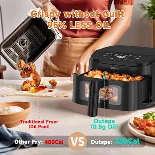 Air Fryer 8-in-1, 4.5Qt Air Fryer, Space-Saving & Compact with DC Motor, Fast & Crispy Cooking, Adjustable Fan Speed, 95% Less Oil for Healthy Family Meals, Dishwasher Safe - Thumbnail 6
