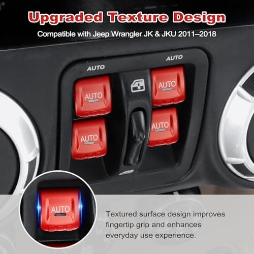 DIAMOOKY Upgraded Metal Window Switch Button Cover for Jeep Wrangler JK JKU 2018 2017 2016 2015 2014 2013 2012 2011 Interior Accessories, Aluminum Alloy, Red - 4pcs - Thumbnail 2