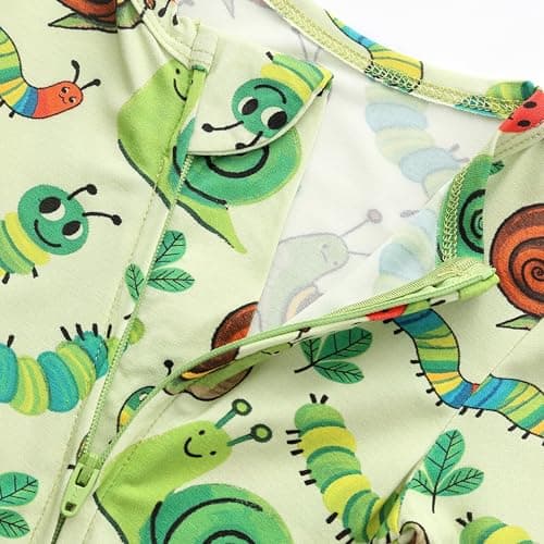 NewSeed Baby One-Piece Footies Long Sleeve Rompers 2-Way Zipper, Baby Bodysuit Bamboo Clothes for Boys Girls (Caterpillar and Snails, 1-3M) - Thumbnail 3