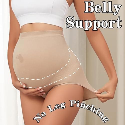 Y25D Maternity Underwear Seamless High Waisted Maternity Panties Over Bump Pregnancy Belly Support 1 Pack Nude - Thumbnail 4