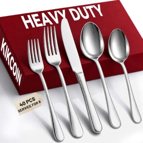 KIKCOIN 40 Pack Silverware Set for 8, Balanced Weight Stainless Steel Flatware Set, Mirror Polished Spoons And Forks Knife Set, Heavy DutyCutlery Utensils Set for Home Kitchen Restaurant Wedding - Image 1