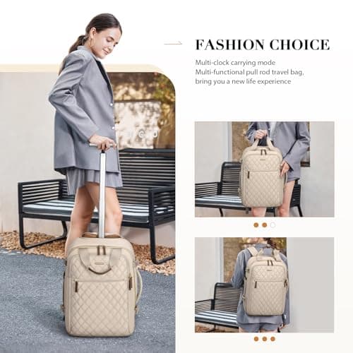 GOLF QUALITY Rolling Backpack for Women,Travel Laptop Backpack with Wheels Roller Wheeled Backpack Underseat Carry On Luggage for Travel Business Trip,Fit 17Inch,Apricot - Thumbnail 5