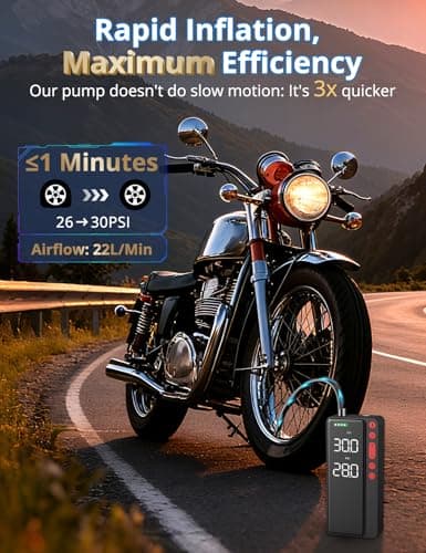 MATULSA Smart Tire Inflator Portable Air Compressor, APP Control Air Pump For Car Tires, 10000mAh, 4X Faster 150PSI Bike Pump with All-in-One Storage, LED Light & Auto Shut-Off for Motorcycles - Thumbnail 5