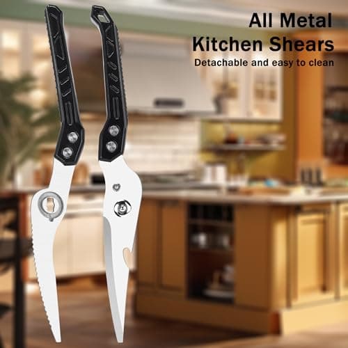 SLEMOON Heavy Duty Kitchen Poultry Shears Professional Food Scissors Black - Thumbnail 3
