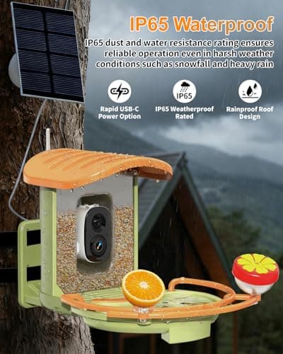 Bird Feeder Camera with AI Bird Recognition, 2K HD Camera Birdfeeder with Bath, Solar Powered Birds Watching with App Control, Color Night Vision, Gift Box Package, Easy Install & Family Sharing - Thumbnail 6