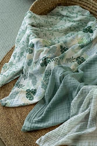 CIVARUA KIDS Muslin Swaddle Blankets for Newborn, 4 Pack Cotton Baby Blankets Neutral, Large 31.5 x 43.3 Breathable Soft Receiving Blanket, Essentials Swaddle Wrap Burping Clothes, Sage Green - Thumbnail 4