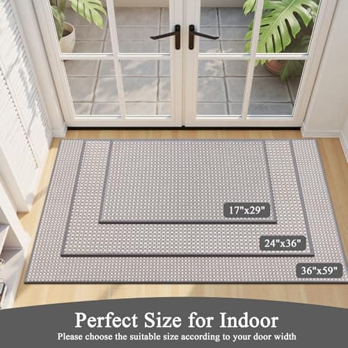 U'Artlines Door Mat 36"x59",Non Slip Rubber Backing Floor Mats, Absorbent Dirt Resistant Low-Profile Doormats, Front Door Mat Rug for Indoor Outdoor Entry, Patio, Porch Grey - Thumbnail 2