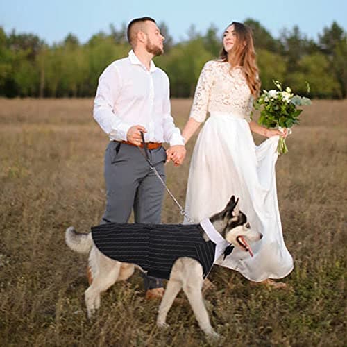 DORA BRIDAL Dog Tuxedo for Small Dogs,Dog Suit and Bowtie, Formal Dogs Wedding Outfit, Pet Tuxedo and Bandana Set Valentines Birthday Christmas Party Costumes for French Bulldog, Pomeranian, Striped,S - Thumbnail 5