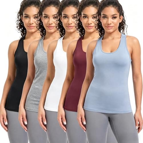 CYPER SUN 5 Pack Tank Tops for Women Seamless Athletic Workout Tops Moisture Wicking Sleeveless Gym Shirts for Yoga Running Fitness L - Image 1