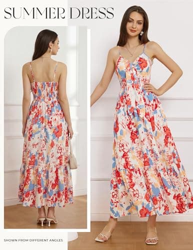 GRACE KARIN Women 2025 Summer Spaghetti Strap Dress Sleeveless V Neck Tie Front Casual Beach Party Maxi Dresses - Thumbnail 4
