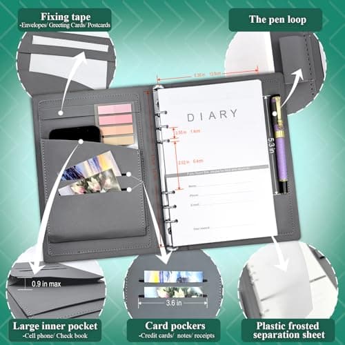GLAM GROVE A5 Binder with 6 Ring – Lined Leather Journal Notebook, Refillable Hardcover with Pen Loop, 160 Pages 100G Thick Paper for Work, Travel & School Writing (Purple) - Thumbnail 3