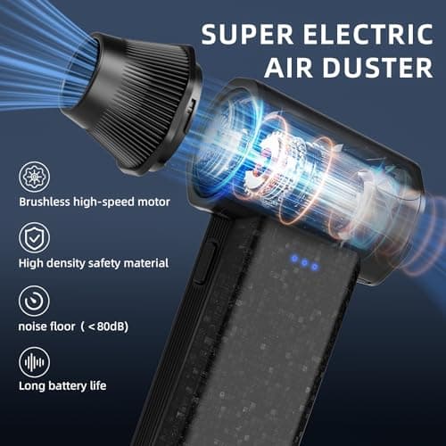 Cordless Compressed Air Duster 150000RPM Super Power Electric Air Duster 3 Gear Adjustable Mini Handheld Blower for Computer Keyboard Outdoor House and Car Cleaning Novyllis (Black) - Thumbnail 2
