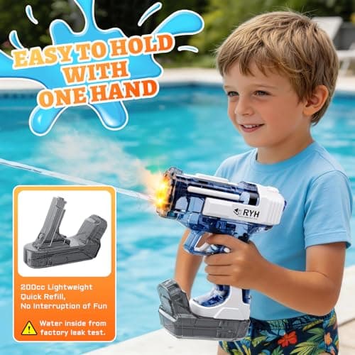 ZSLQHY 2 Pack Automatic Water Guns for Kids 8-12&Adults, Electric Squirt Gun with Light & Spray, 26-32ft Long Range Rechargeable Senior Assassin Water Blaster, Water Toy for Summer Pool Backyard Party - Thumbnail 4