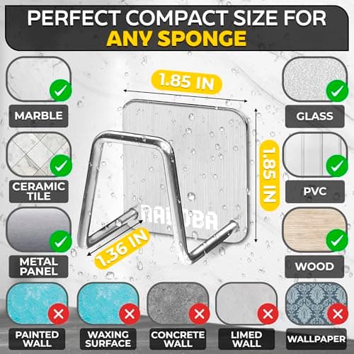Stainless Steel Sponge Holder for Kitchen Sink – Compact & Durable Kitchen Sink Sponge Holder – Easy to Install, Keeps Item Dry, Saves Storage Space | Suitable for Metal, Glass, Ceramic, Wood & More - Thumbnail 2