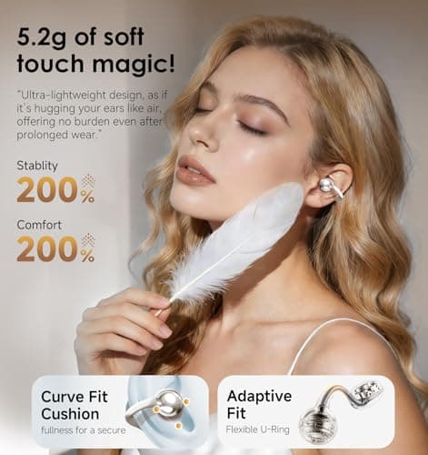 King Lucky Clip-On Earbuds Gen 3, Open-Ear Wireless Bluetooth 6.0 Headphones with Mic, Secure Fit for Small Ears & Glasses Wearers, 50H Playtime, ENC, IPX5 Waterproof Sport Ear Buds (Light White) - Thumbnail 5