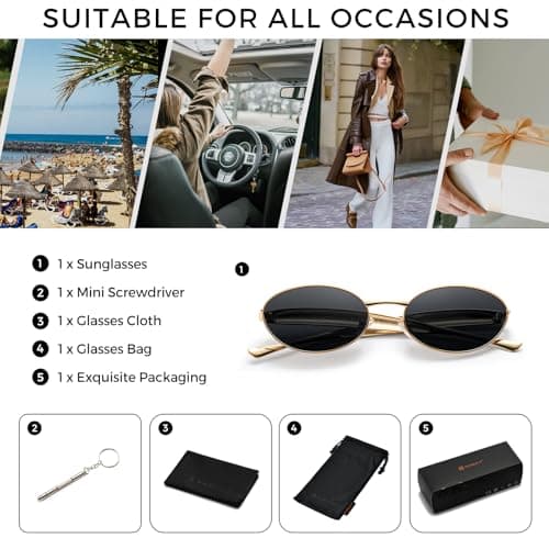 SUNGAIT Vintage Luxury Oval Sunglasses for Women UV Protection Gradient Lens Retro Sun Glasses with Chunky Frame (Gold Frame/Grey Lens) - Thumbnail 6
