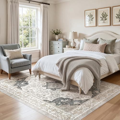cotiled 5x7 Area Rugs Large Washable Rugs for Living Room Soft Non-Slip Backing Stain Resistant Carpet for Bedroom Dining Room Vintage Rugs for Home Decor 5x7 Light Brown - Thumbnail 4