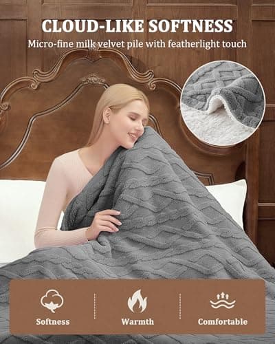 CAROMIO Electric Blanket King Size Dual Control - Thick Tufted Sherpa Heated Blanket with 10 Heating Levels and 10 Time Settings, ETL Certified Fast Heating Blankets King Size 90"×100", Grey - Thumbnail 3