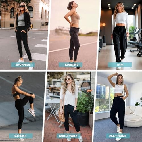 CADITEX Womens Joggers with Pockets,Stretch Active Drawstring Sweatpants Women for Travel Workout Running Black L - Thumbnail 6
