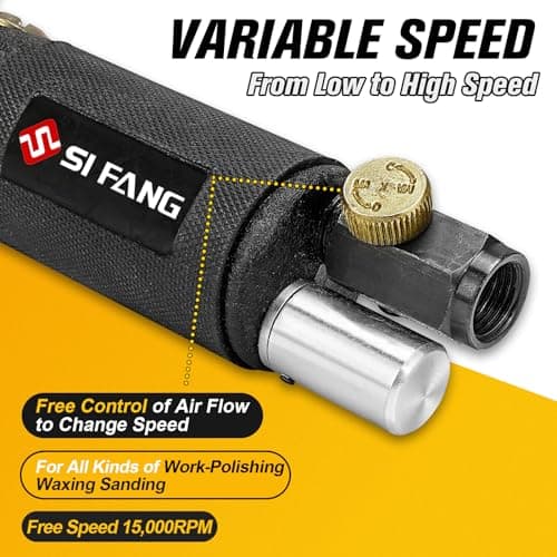 SI FANG 1'' 2'' 3'' Mini Random Orbital Air Sander Kit, High Speed Pneumatic DA Sanders Polisher for Auto Body Work, Includes 27Pcs 1/2/3in Polishing Sponge & Wool Pads, 15Pcs Sandpapers (Black) - Thumbnail 5