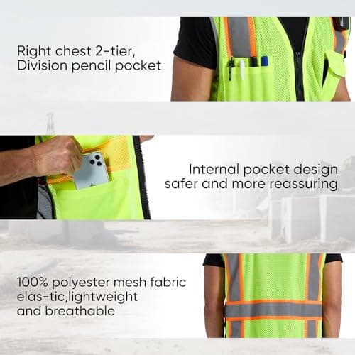 SRsafety High Visibility Vest, Security Vest with 9 Pockets,Mesh Safety Vest for Construction Workers Sanitation Workers - Thumbnail 3