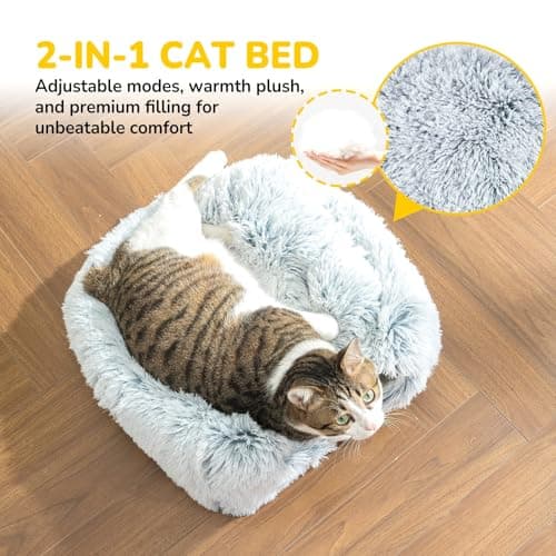 CATISM Cat Bed, Cat Cave for Indoor Cats, Soft Cat Dome, Self-Warming 2 in 1 Foldable Pet Cat House with Washable Cushioned Pillow Calming Fluffy Dog Beds for Small Dogs with Anti-Slip Bottom Gray - Thumbnail 6