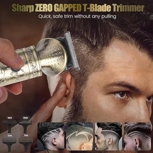 NuvaConx Trimmer Kit Professional Hair Clipper Zero Gapped T-Blade Electric Shaver Razor Nose Body Trimmer for Men Cordless Grooming Kit 4 in 1 - Thumbnail 4
