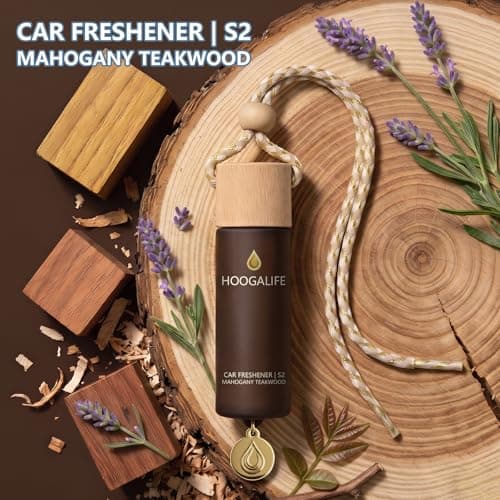 HOOGALIFE Car Air Freshener 2 Pack, Mahogany Teakwood Hanging Diffuser, 45+ Days Long Lasting Scent, Refillable Bottle, Odor Control for Auto Interior, Made in USA - Thumbnail 2