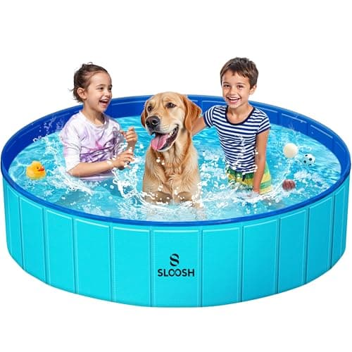 SLOOSH Foldable Dog Kiddie Pool - Portable Hard Plastic Doggie Swimming Pool, Anti-Slip Collapsible Pets Bath Tub Suitable for Kids Indoor Outdoor Backyard Use (Blue, 63" x 12") - Image 1