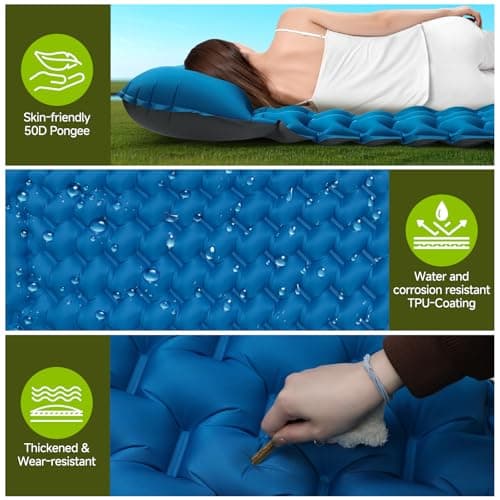 Double Camping Sleeping Pad, 4" Extra Thick 2 Person Inflatable Sleeping Pad with Built-in Foot Pump & Pillow, Ultralight Self Inflating Camping Mattress for Tent, Backpacking, Hiking, Travel, RV - Thumbnail 6