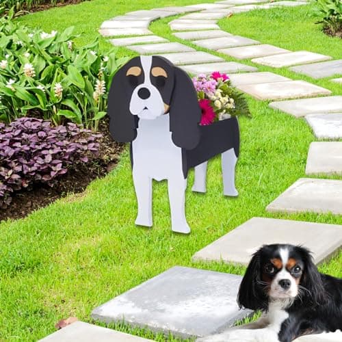 strolfay Cavalier King Dog Planter, Cute Animal Shaped Plant Pot,Large Dog Flower Pot, Gifts for Women & Pet Lovers, Indoor Outdoor Garden Home Office Decor, 9.84 x 10.24 x 16 Inches - Thumbnail 3