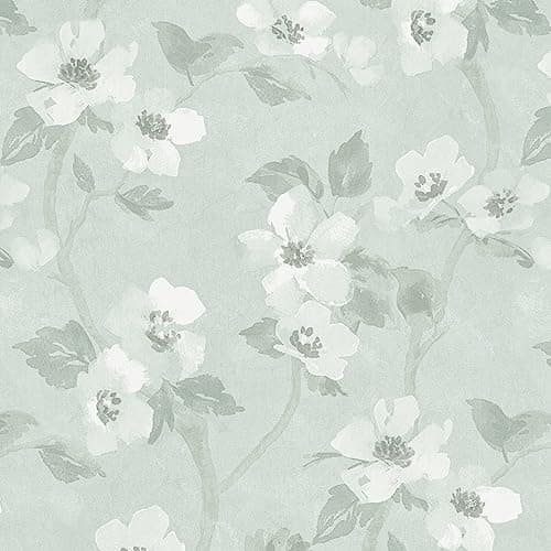 Naphite Green Floral Peel and Stick Wallpaper Boho Contact Paper for Cabinets Sage Green Flower Watercolor Contact Paper Modern Self Adhesive Removable Wallpaper for Bedroom Decor 17.3inW 393inL - Image 1
